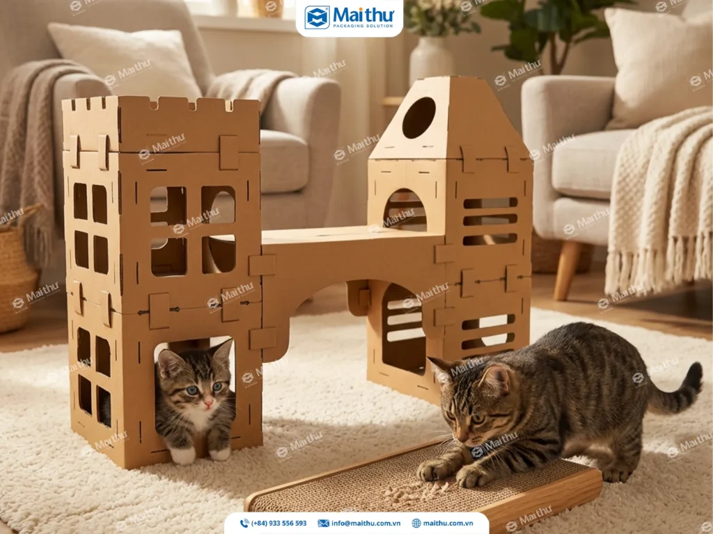 Ngôi nhà mèo chơi bằng bìa carton (Carton-based House) Chuẩn mực cho xu hướng xanh