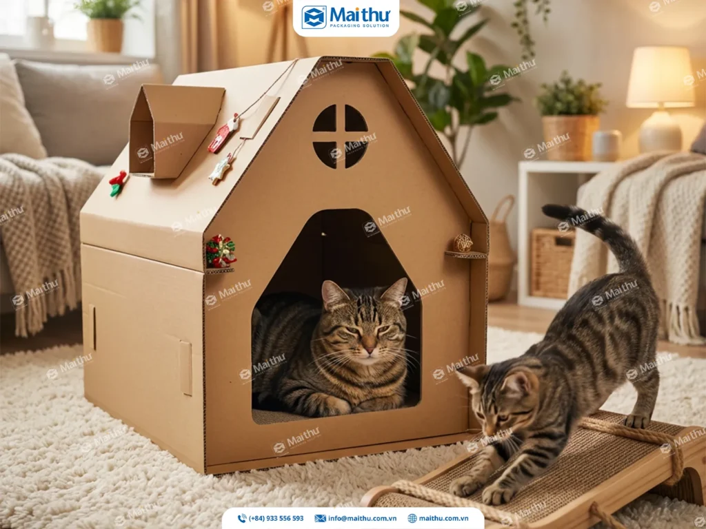 Tại sao Bao bì Mai Thư ưu tiên sản xuất ngôi nhà mèo chơi bằng bìa carton?